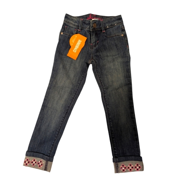 NWT Gymboree Girls Skinny Blue Jeans With Pink Accents Cotton Size 4T - Picture 2 of 7